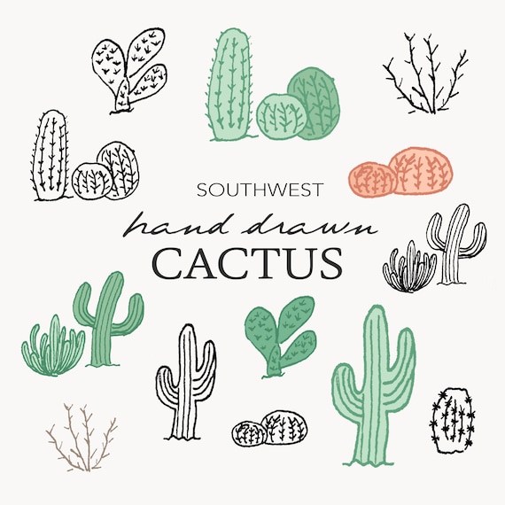 Cactus Clip Art Hand Drawn Southwest Desert Doodle Set | Etsy