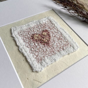 Embroidered Heart Picture, Heart Picture, Pink Heart Picture