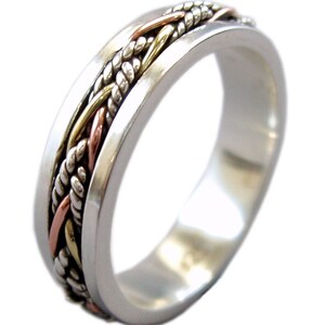 Energy Stone TWINE 5.5 mm Narrow Band Tri-Color meditation spinner ring Style US40 image 2