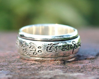 Energie Stein Om Mani Padme Hum ""MANTRA"" Spinnrad Gebet Meditation Spinnrad Ring in Sterling Silber (Style# US24)"