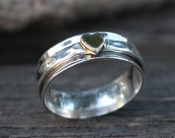 Energy Stone " SIMPLE HEART” Meditation Spinner Ring (Style# US68)