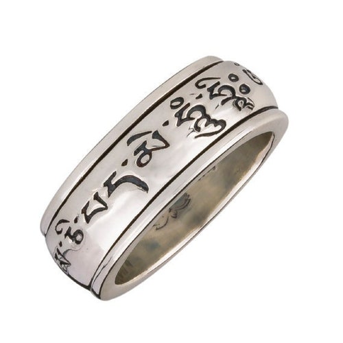 Nepal Mantra Ring Om Mani Padme Hum Sanskrit 925er Sterling Silber 