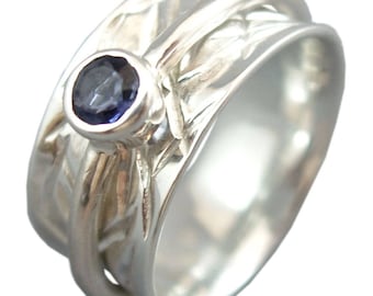 Energy Stone "THIRD EYE" Chakra 5mm Iolite Silver Meditation Spinning Ring  (Style# USA26-IOL)