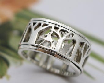 Energy Stone "LADY IN NATURE" Sterling Silver Meditation Spinner Ring (Style# US80-L)