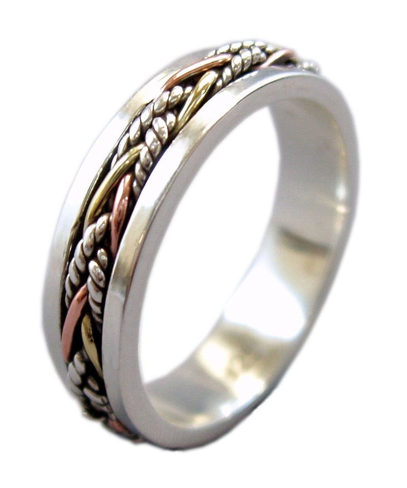 Energy Stone TWINE 5.5 mm Narrow Band Tri-Color meditation spinner ring Style US40 image 2