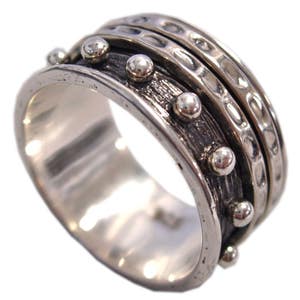 Bold Rustic Look "HIS" Ring from the Couple Collection  Sterling Silver Meditation Spinning Ring Designed by Energy Stone (Style# US35)