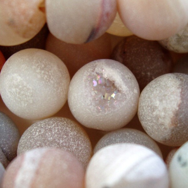 8mm Matt Finish Natural White Color Geode Quartz Drusy Druzy Quartz 8mm Round Bead 50pcs full strand (sku#1206)