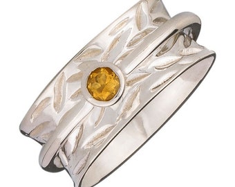 Energy Stone "SOLAR PLEXUS" Chakra Faceted 5mm Honey Citrine Silver Meditation Spinning Ring  (Style# USA26-CIT)