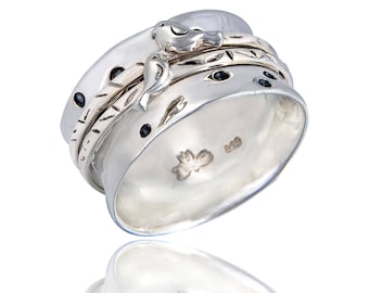 Energy Stone “LOVE BIRD” Sterling Silver Spinning Ring (Style# USA22)