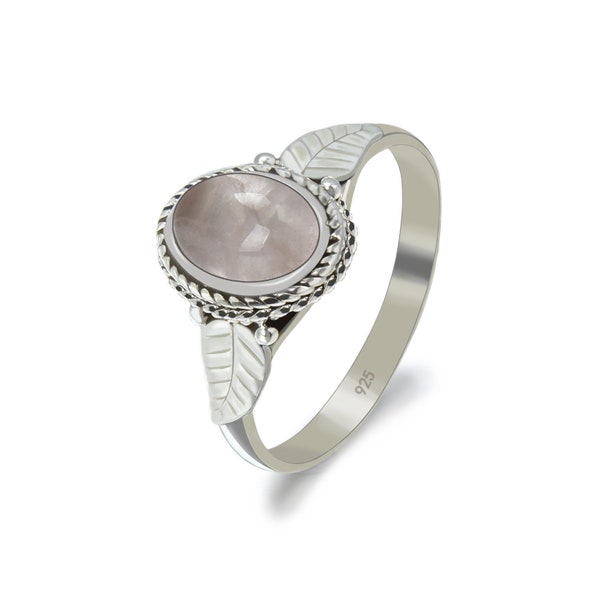 Energy Stone Kamadhenu Rose Quartz Sterling Silver Stacking Ring (Style# AZ06_RQZ)