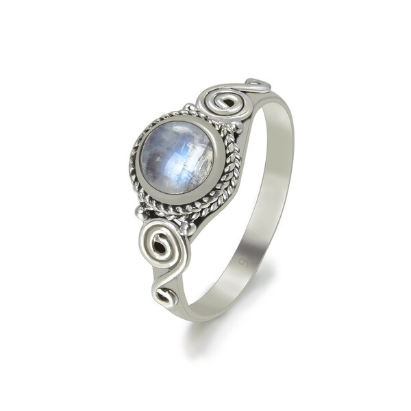 Energy Stone Saraswati Moonstone Sterling Silver Stacking Ring (Style# AZ05_MS)