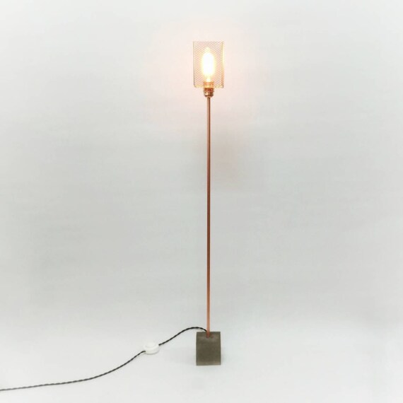 Industrial Concrete Copper Floor Lamp Standing Edison Light Pipe Modern Office Decor