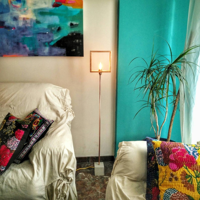 Contemporary Floor Lamp Copper Wood Concrete Geometric Lamp Modern Floor Lamp Floor Light Floor Lamps Copper Lamp Contemporary Lamp Flccmc