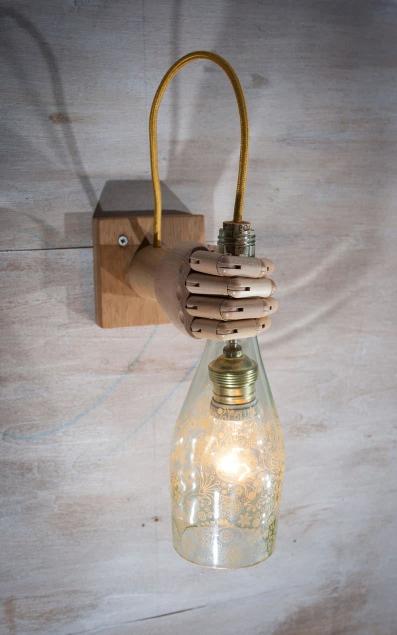 Wooden Wall Light Clear Wine Bottle Sconce Wood Image 0