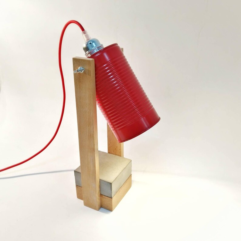 Wood Red Desk Lighting Concrete Style Industrial Design Lamp Lampshade Gift For Men Decor