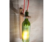 Recycled wine Bottle wall sconce, wood lamp, wall sconces, wall mount light, wall light, wine bottle light, Wall mount light, "Green Fog"