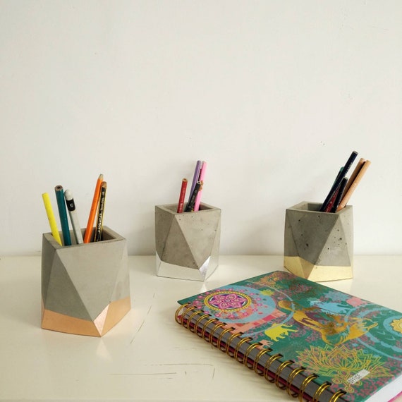 Gold Copper Silver Concrete Pencil Holder Office Decor Modern Desk Accessories Pen For