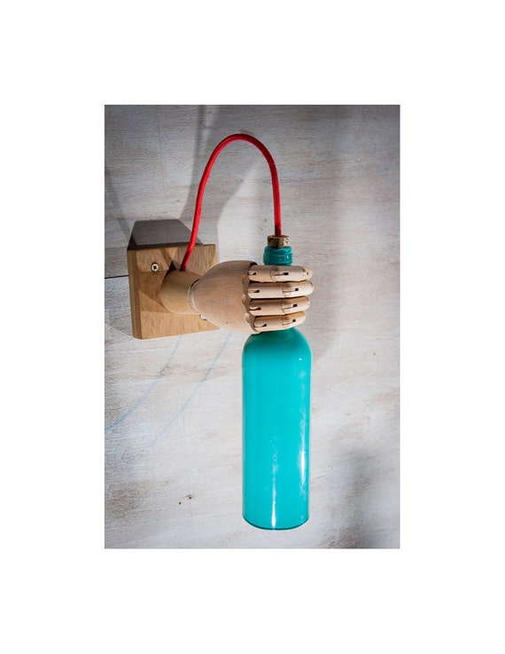 Bottle wall sconce turquoise wood lamp wall light bottle Etsy