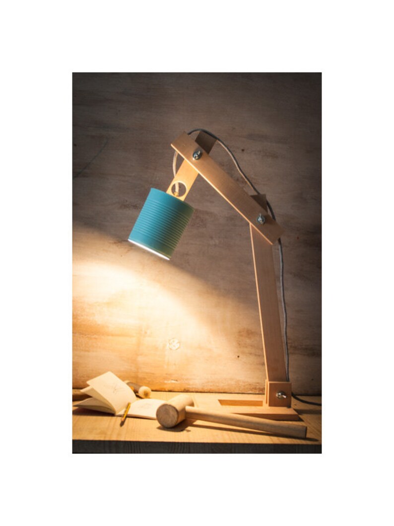 Wooden Blue Desk Lamp Wood Gift Ideas Recycle Can Shade Lighting Lights