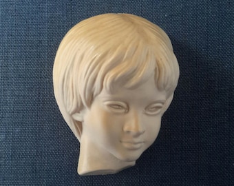 Children's head wall decoration, wall relief, mcm art, cortendorf style, Christmas gift, midcentury home decor, mcm home decor, baby room, white living