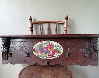 Hand-carved coat rack, wall coat rack, coat rack oak, coat rack, wooden coat rack, wooden coat rack, midcentury coat rack, antique coat rack