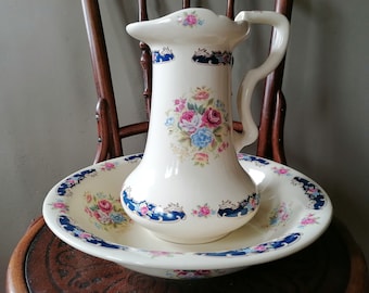 Staffordshire pitcher and bowl, Staffordshire ironstone , Staffordshire wash set, antique wash set, wash bowl and pitcher, Christmas gift, victorian