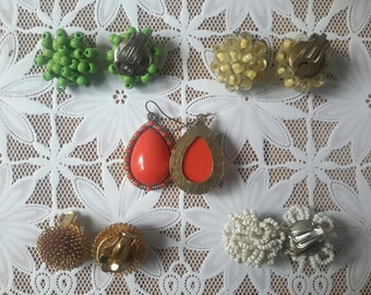 vintage oorbellen, clip on oorbellen, 70s sieraden, klemoorbellen, funky sieraden, funky oorbellen, shabby chic jewelry, plastic fantastic