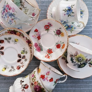 7x, tasses et soucoupes en porcelaine d'os, tasse et soucoupe anglaises, mariage campagnard, cadeau de Noël, porcelaine de collection, porcelaine d'os, thé haut