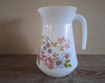 Arcopal pitcher, Arcopal pitcher, pitcher in frosted glass, retro camping, Christmas gift, 70s, pyrex pitcher, carafe, retro water pitcher, water pitcher, frosted glass flowers