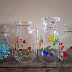 Glass carafe, water jug with flowers, water jug 70s, retro kitchen, camping, juice jug, wedding styling, Arcopal France, retro water jug, Christmas gift