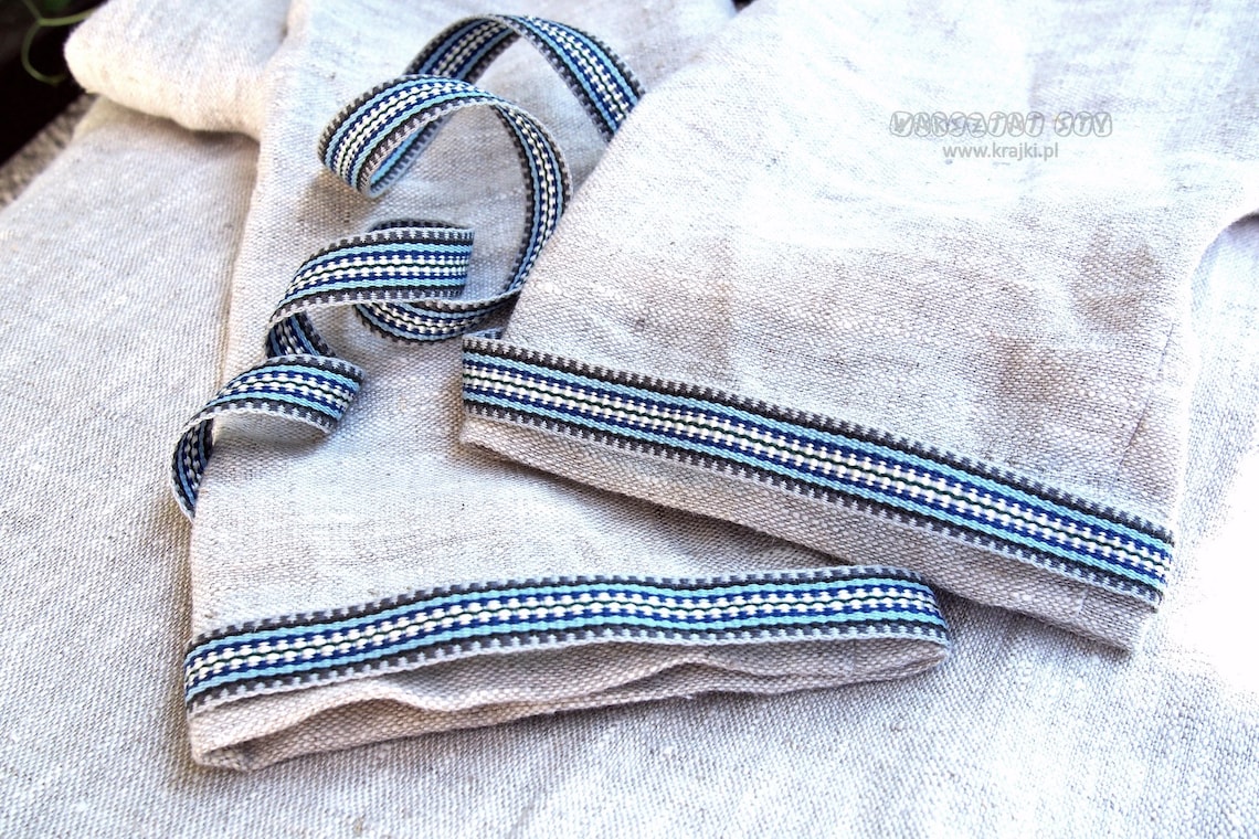 Hand woven linen trim medieval costume decoration woven on a Etsy