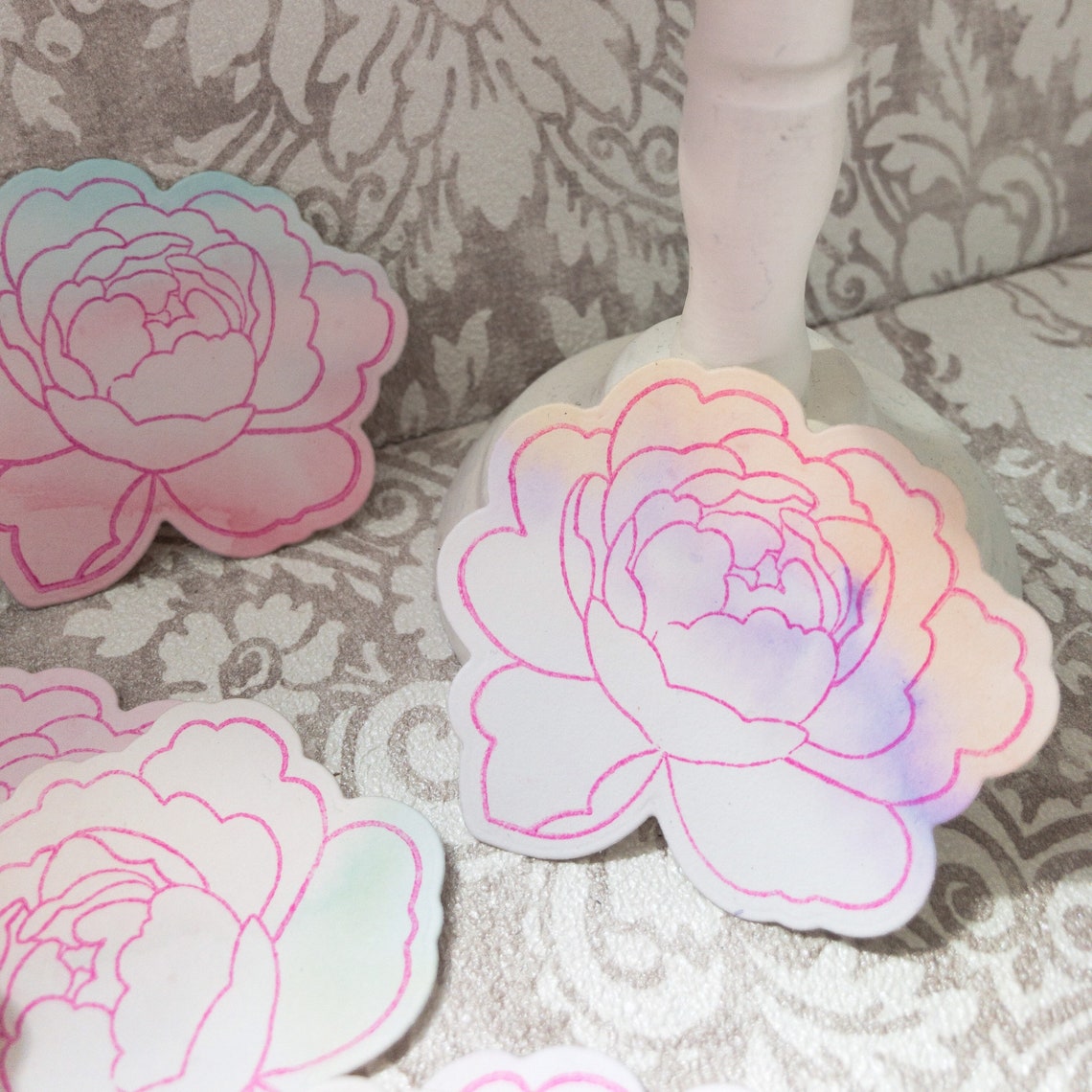 20 Die cut Peony embellishments from hand painted Etsy