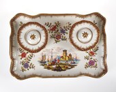 Antique 19th century German Helena Wolfsohn porcelain double desk inkwell.