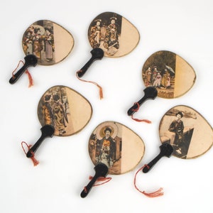 Set vintage Japanse fotografische uchiwa fan wenskaarten uit de jaren 20-30.