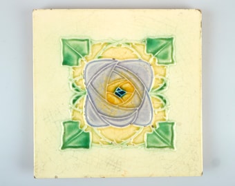 Antique 1900s Art Nouveau Richards lilac and yellow Glasgow Rose pottery tile