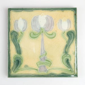 Antique 1900s Art Nouveau Richards three lilac and pale blue poppy pottery tile.