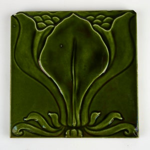 Antique 1900s English J. & W. Wade Art Nouveau magnolia flower pottery tile.