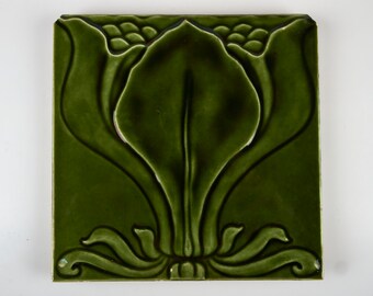 Antique 1900s English J Wade Art Nouveau magnolia flower pottery tile /& W