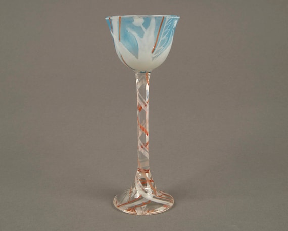 Rare Wiener Werkstätte Oertel enamelled liqueur glass designed by Dagobert Peche and Josef Hoffmann, circa 1917-1925