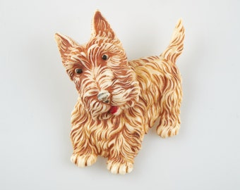 Vintage 1930's Art Deco celluloid plastic scottie dog brooch