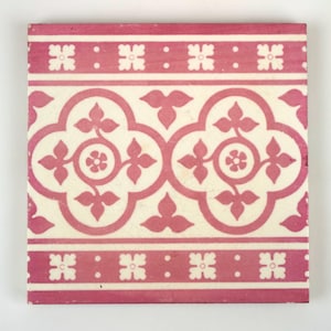 Antique 1850s Minton Gothic Revival pink and white pottery tile designed by A.W.N. Pugin.