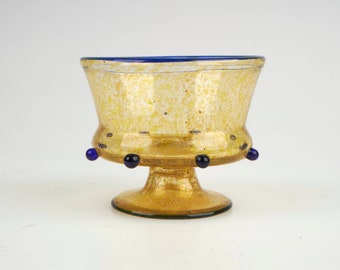 Antique 19th century Salviati Venetian blue and gold foil small liqueur glass or salt cellar.