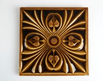Antique 1880s Lea and Boulton Aesthetic Movement spade pottery tile.