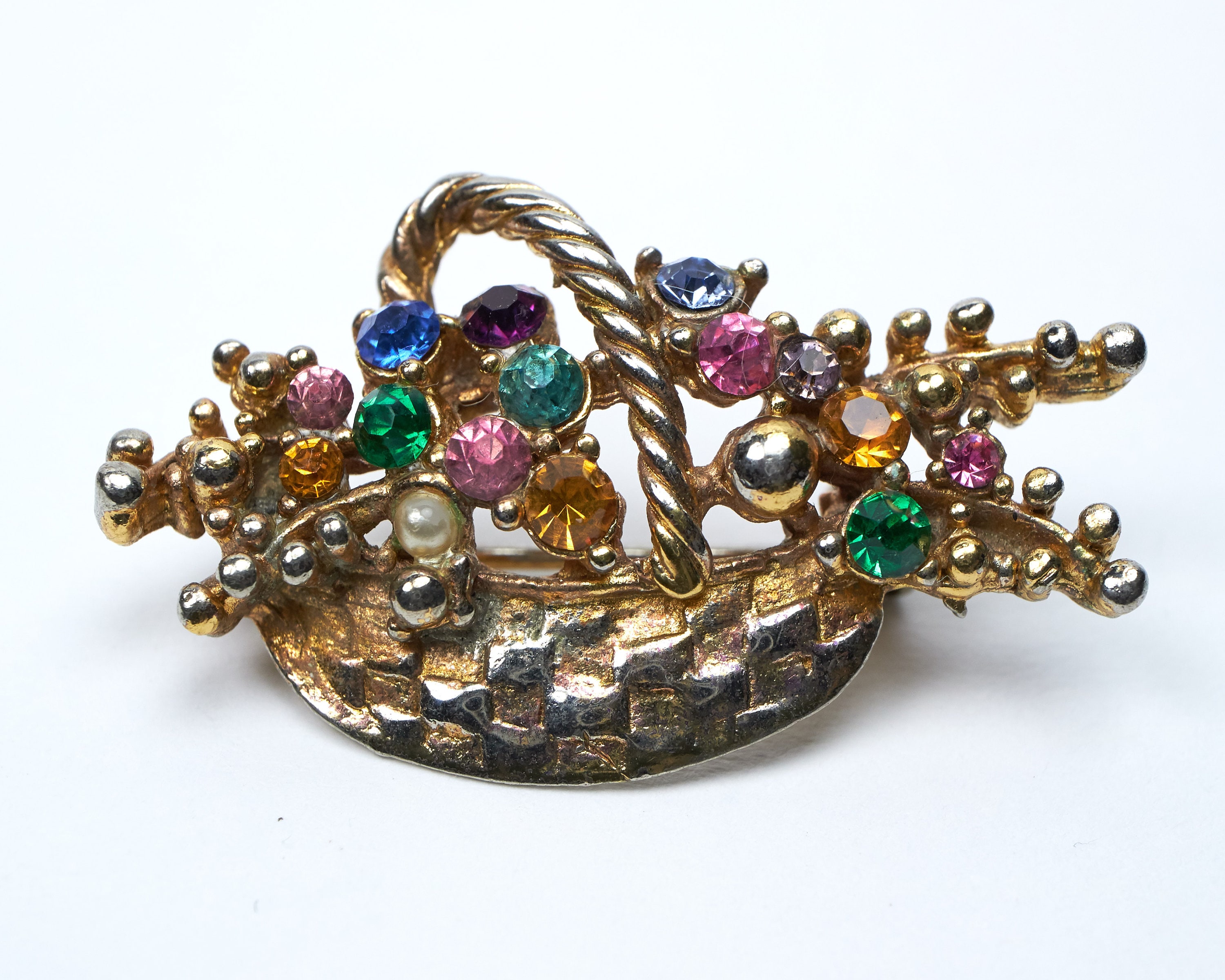 Broche Vintage Cadeau 3D En Métal Doré Et Strass – Ancienne, France