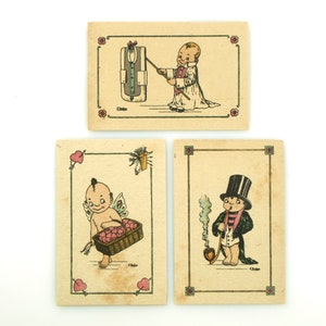 3 originele gedrukte Art Deco Cupido en schattige babyparfumtestkaarten uit de jaren 20-30. Stel 2 in