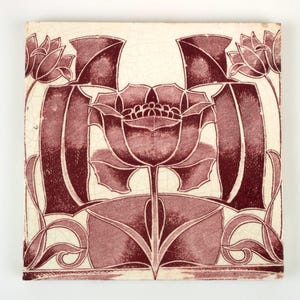 Antique 1900s English T & R Boote Art Nouveau pink tulip tile.