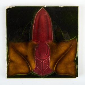 Antique 1900s English T. & R. Boote Art Nouveau majolica pottery tile.