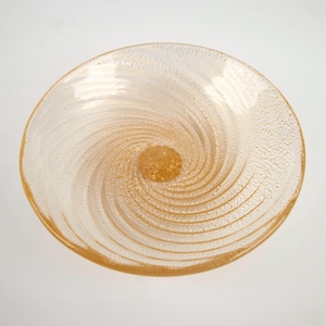 Vintage 1950-60s Archimede Seguso Murano small gold foil spiral ribbed glass dish.