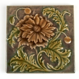 Antique 1890s Arts and Crafts Sherwin and Cotton poppy pottery tile.