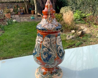 Rare and large 1900s Art Nouveau Holland, Utrecht pottery vase and cover designed by Jan Willem Mijnlief. No. 1